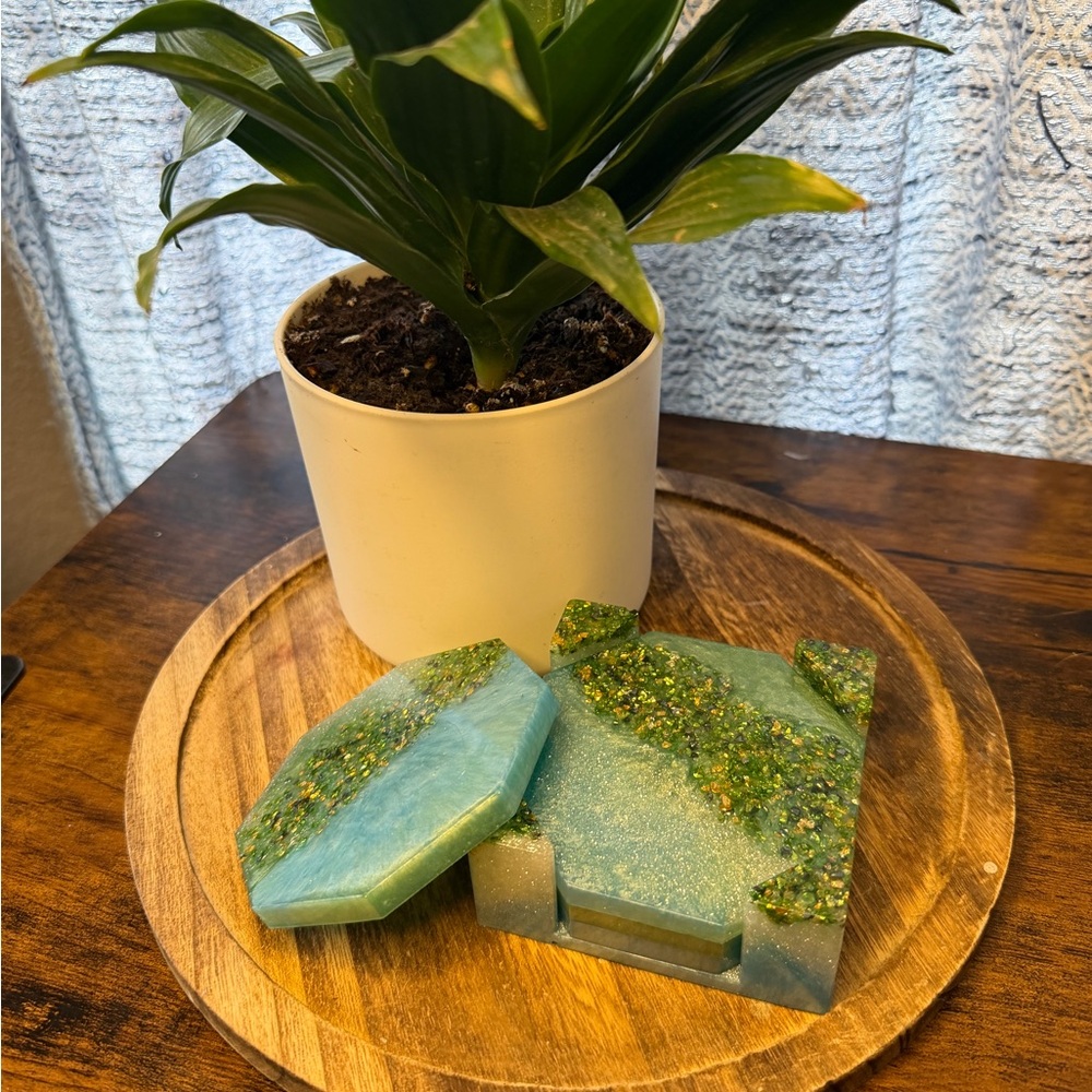Handcrafted Green and Blue Resin Coasters